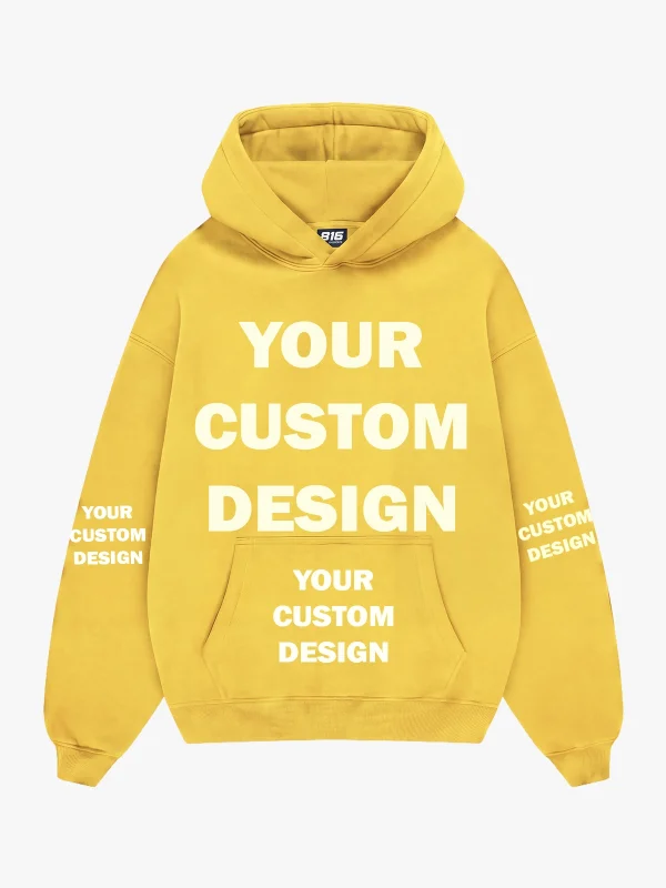 Özel Tasarım Basic Oversize Unisex Sarı Hoodie
