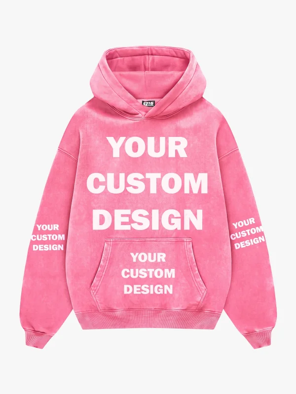 Özel Tasarım Basic Oversize Unisex Yıkamalı Pembe Hoodie