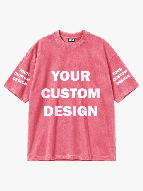 Özel Tasarım Yıkamalı Pembe Basic Oversize Unisex Tshirt