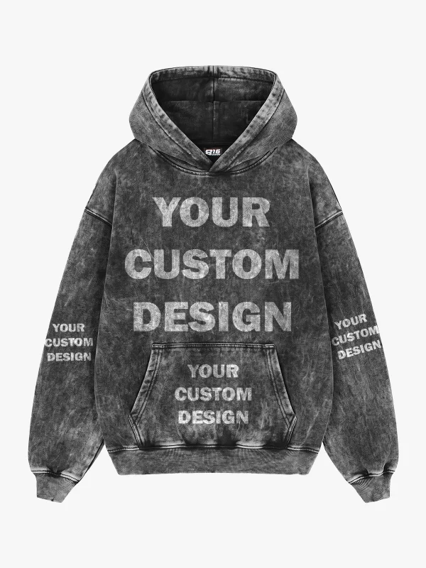 Özel Tasarım Yıkamalı Siyah Basic Oversize Unisex Hoodie