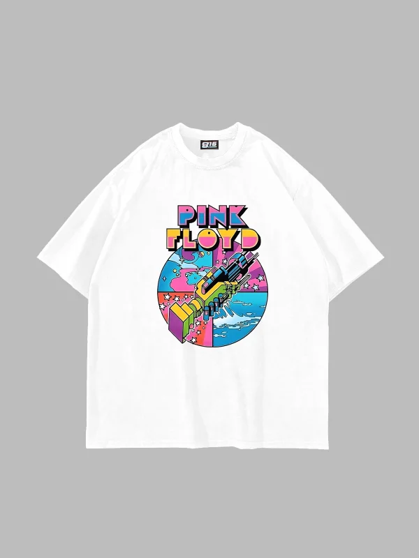 P. Floyd Baskılı Beyaz Oversize Unisex Tshirt