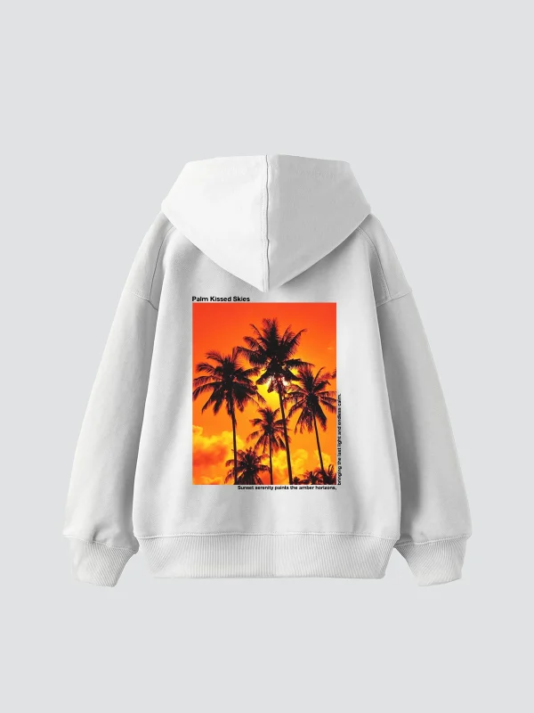 Palm Kissed Baskılı Oversize Unisex Beyaz Hoodie