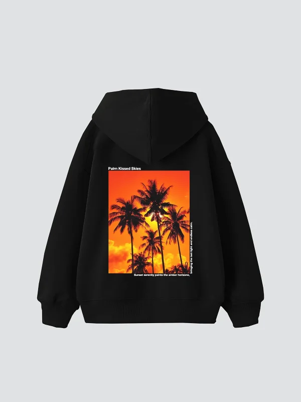 Palm Kissed Baskılı Oversize Unisex Siyah Hoodie