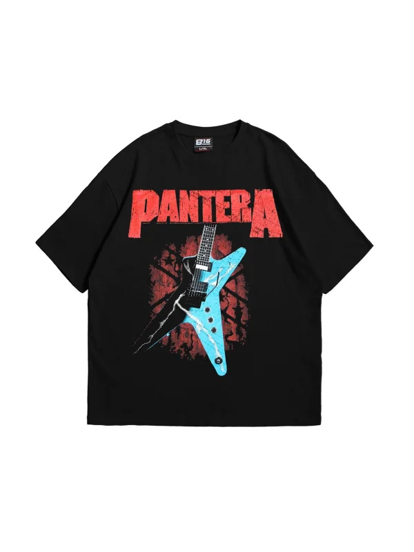 Pantera Baskılı 24/1 Oversize Premium Siyah Tshirt