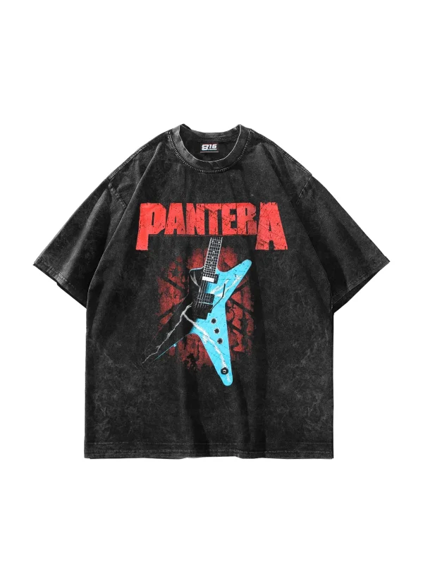 Pantera Baskılı 24/1 Oversize Premium Yıkamalı Siyah Tshirt