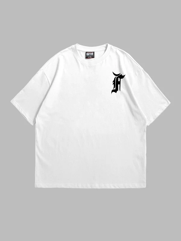 Patch Detaylı Beyaz Unisex Oversize Tshirt