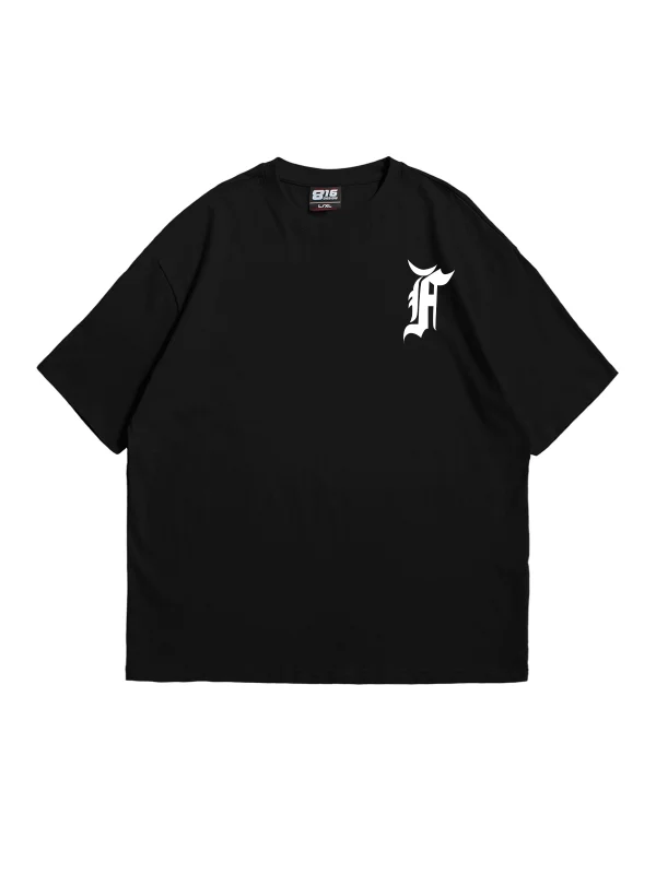 Patch Detaylı Siyah Unisex Oversize Tshirt