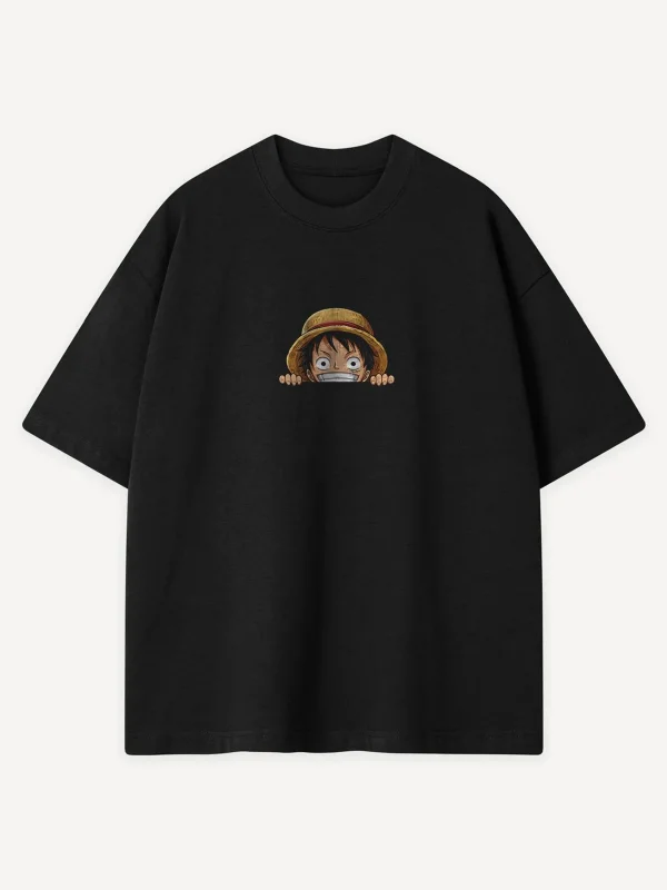 Peekaboo Luffy Baskılı Siyah Oversize Tshirt