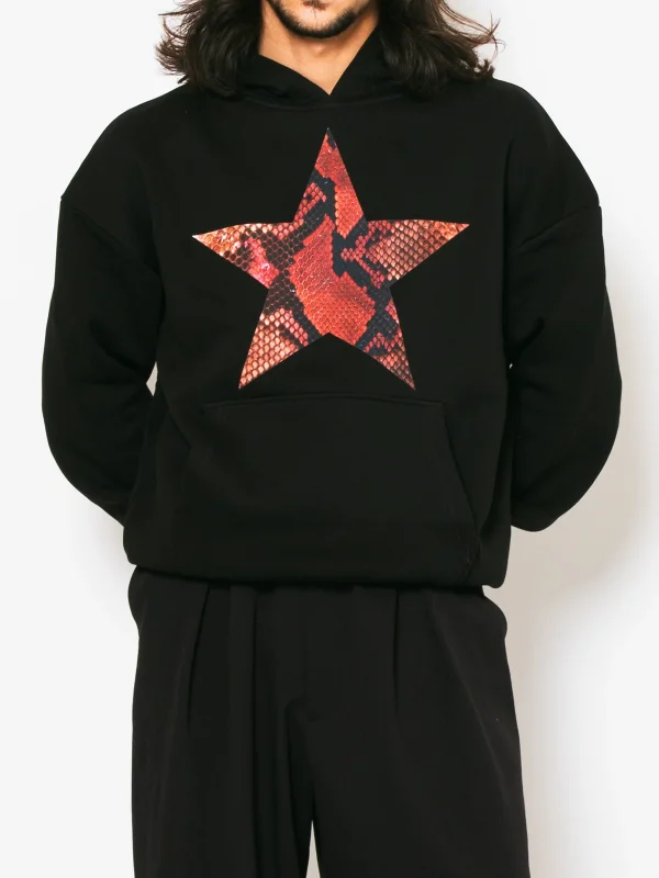 Pembe Yılan Starz Baskılı Oversize Unisex Premium Siyah Hoodie