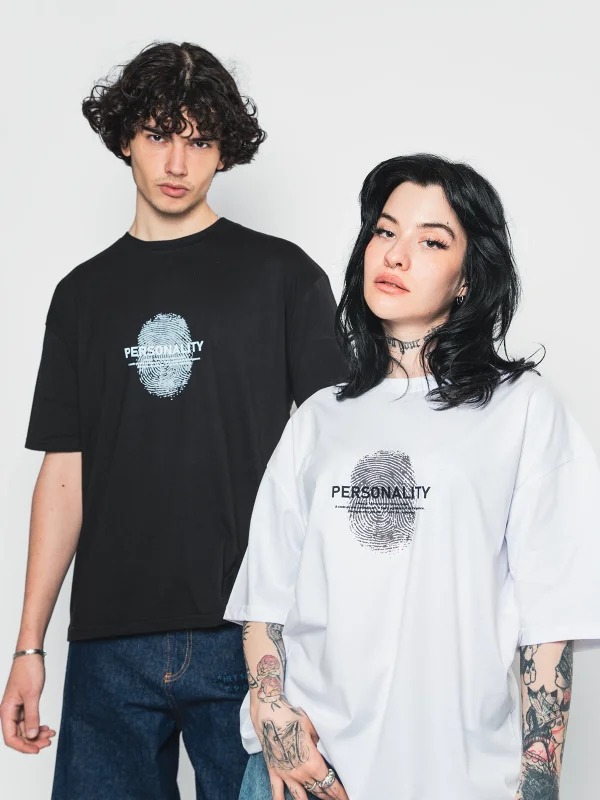 Personality Baskılı Oversize Unisex Siyah Tshirt