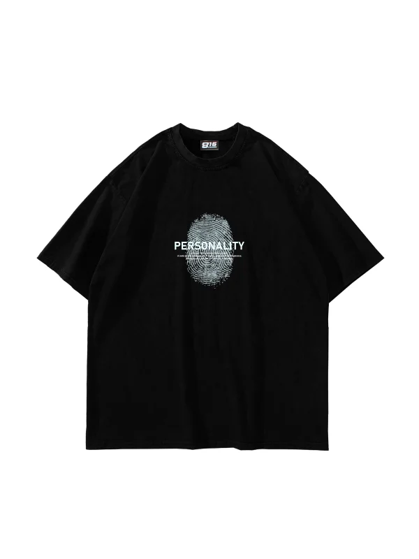 Personality Baskılı Oversize Unisex Siyah Tshirt