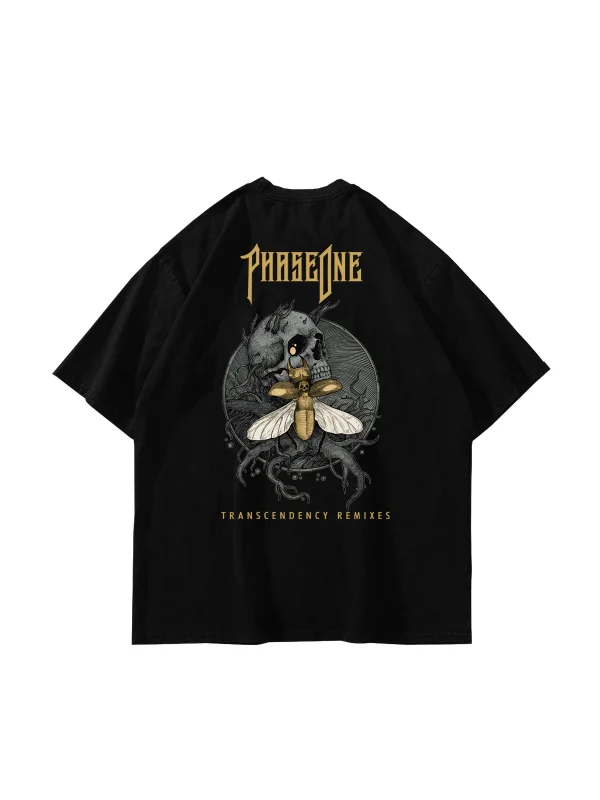 Phaseone Sırt Baskılı Siyah Unisex Oversize Tshirt