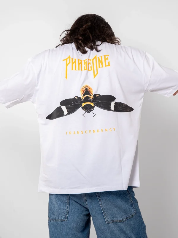 PhaseoneV2 Baskılı 24/1 Oversize Unisex Beyaz Tshirt