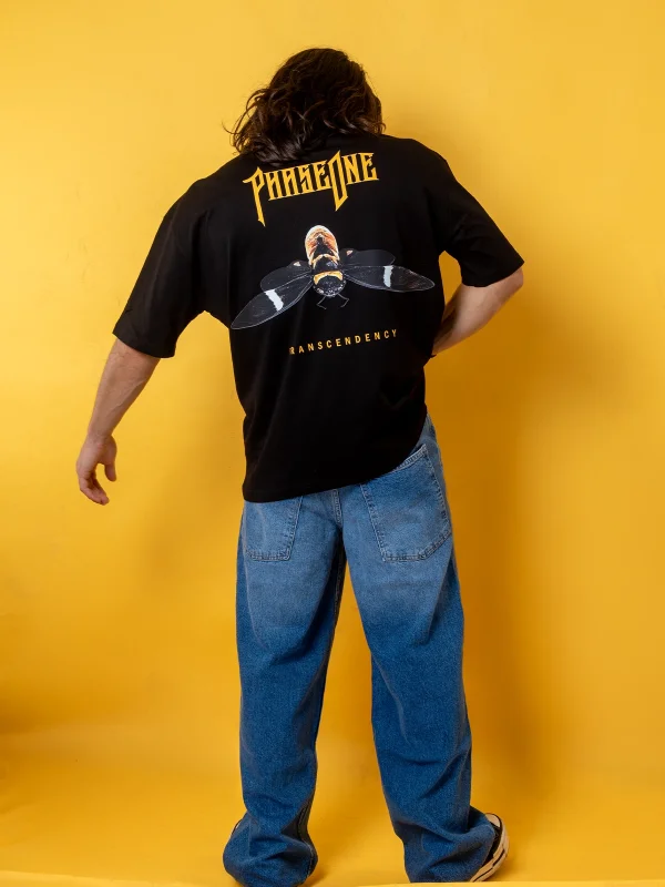 PhaseoneV2 Baskılı 24/1 Oversize Unisex Siyah Tshirt