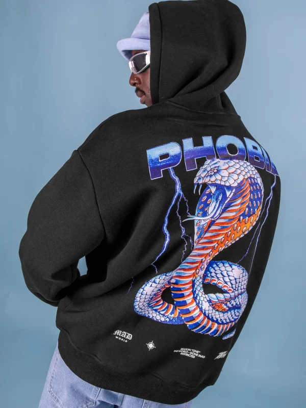 Phobia Sırt Baskılı Unisex Oversize Siyah Hoodie