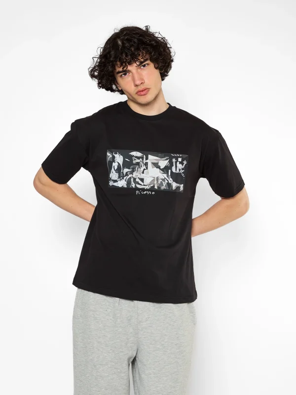 Picasso Guernica Baskılı Oversize Unisex Siyah Tshirt