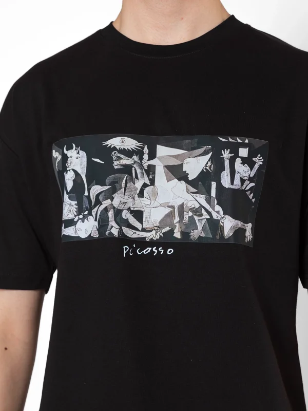 Picasso Guernica Baskılı Oversize Unisex Siyah Tshirt