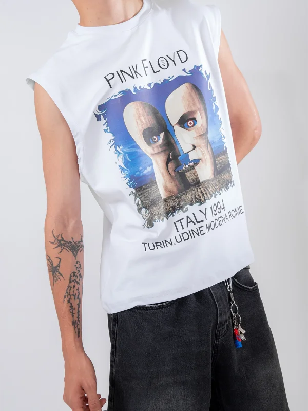 Pink Floyd Baskılı Beyaz Sıfır Kol Tişört