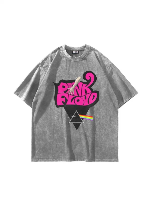 Pink Floyd Baskılı Oversize Unisex Yıkamalı Beyaz Tshirt