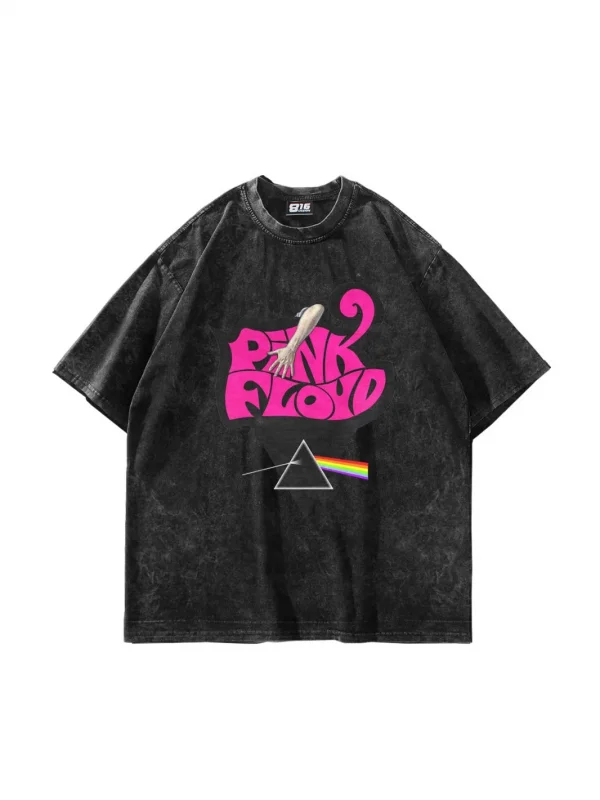 Pink Floyd Baskılı Oversize Unisex Yıkamalı Siyah Tshirt
