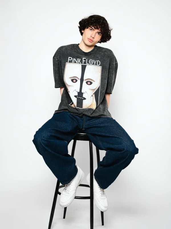 Pink Floyd Division Baskılı Oversize Unisex Yıkamalı Siyah Tshirt