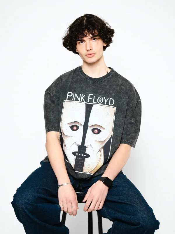 Pink Floyd Division Baskılı Oversize Unisex Yıkamalı Siyah Tshirt
