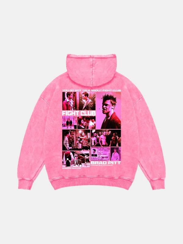 Fight Club Baskılı Oversize Unisex Yıkamalı Pembe Hoodie