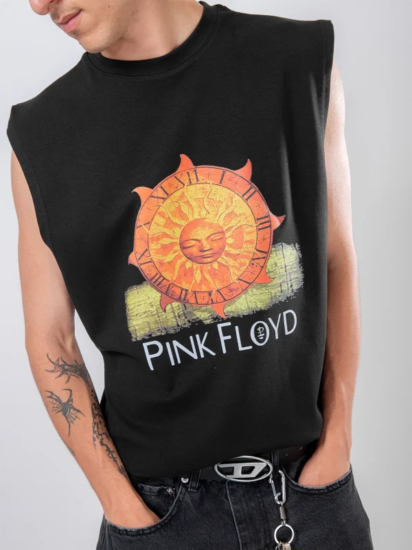 Pink Floyd Güneş Baskılı Siyah Sıfır Kol Tişört
