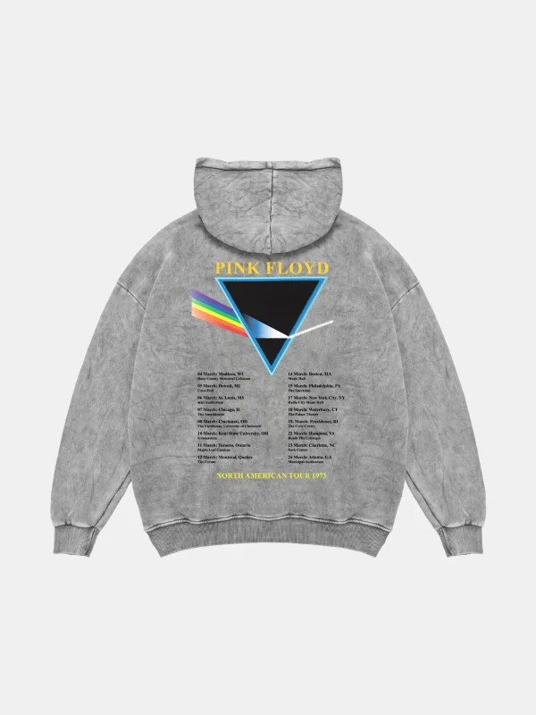 Pink Floyd V2 Baskılı Oversize Unisex Yıkamalı Beyaz Hoodie