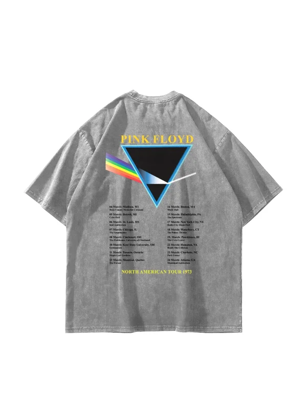 Pink Floyd V2 Baskılı Oversize Unisex Yıkamalı Beyaz Tshirt