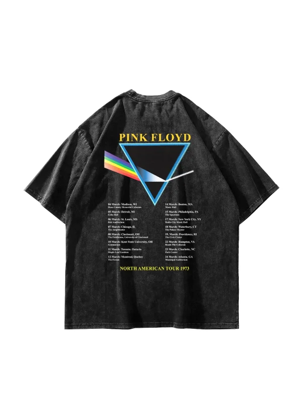 Pink Floyd V2 Baskılı Oversize Unisex Yıkamalı Siyah Tshirt