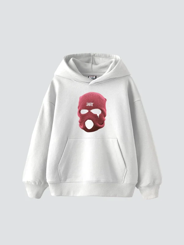Pink Mask Baskılı Oversize Unisex Premium Beyaz Hoodie