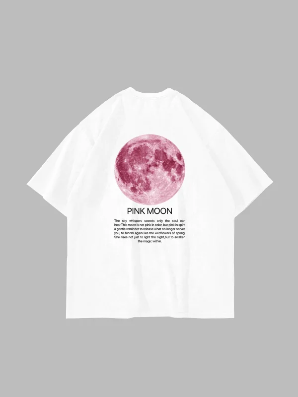 Pink Moon Baskılı Oversize Unisex Beyaz Tshirt
