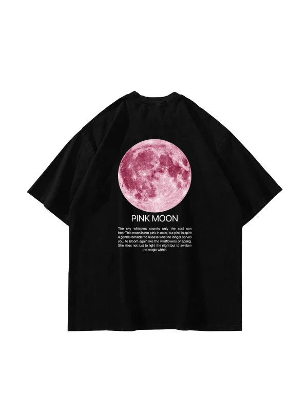 Pink Moon Baskılı Oversize Unisex Siyah Tshirt