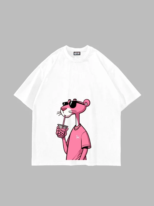 Pink Pant Baskılı Oversize Unisex Beyaz Tshirt