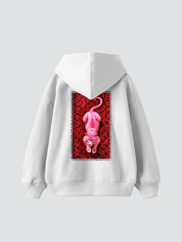 Pink Panther Baskılı Oversize Unisex Beyaz Hoodie