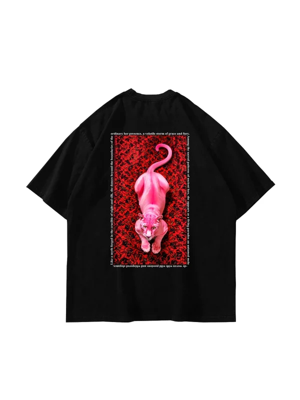 Pink Panther Baskılı Oversize Unisex Siyah Tshirt