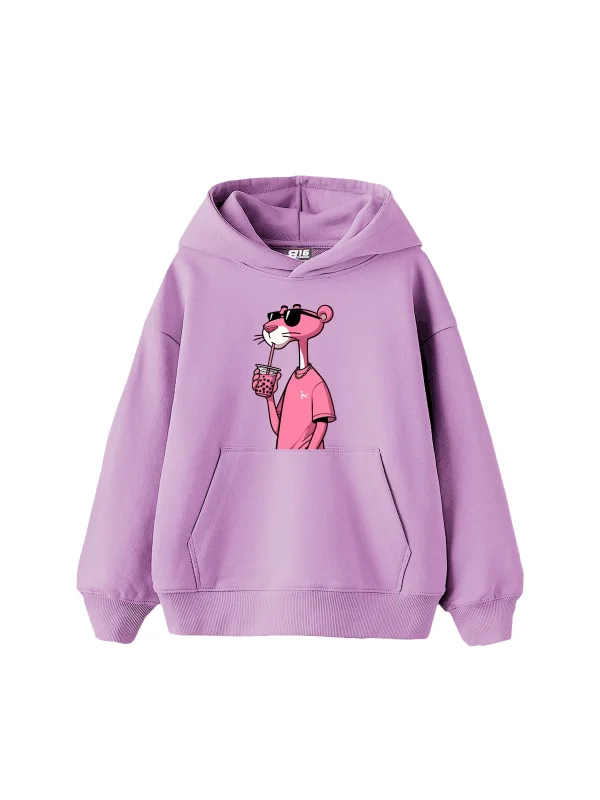 Pink Panther V2 Baskılı Oversize Unisex Mor Hoodie
