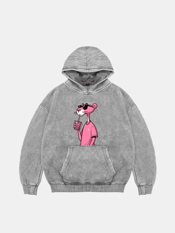 Pink Panther V2 Oversize Unisex Yıkamalı Beyaz Hoodie