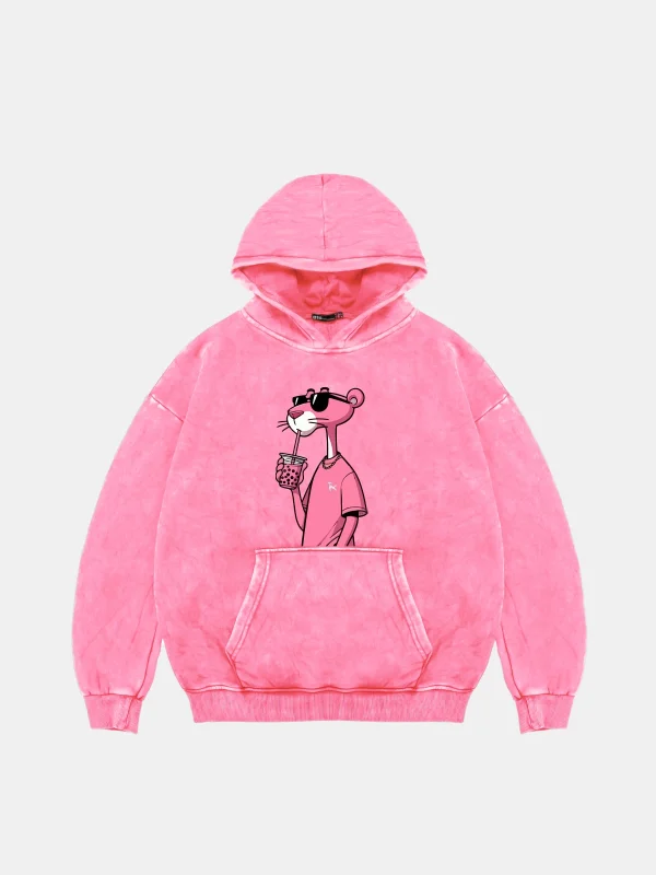 Pink Panther V2 Oversize Unisex Yıkamalı Pembe Hoodie