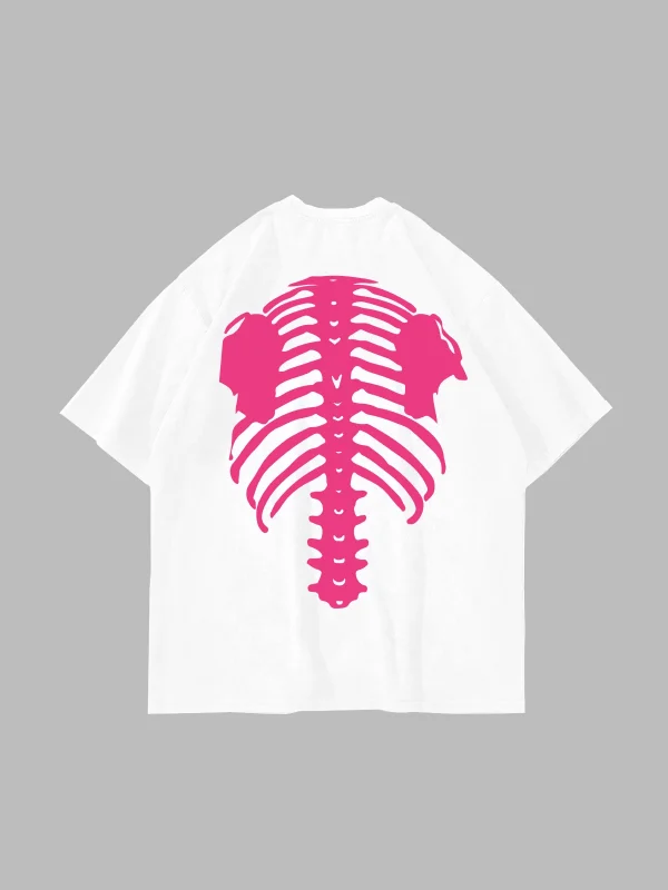 Pink Ribcage Baskılı Oversize Unisex Beyaz Tshirt