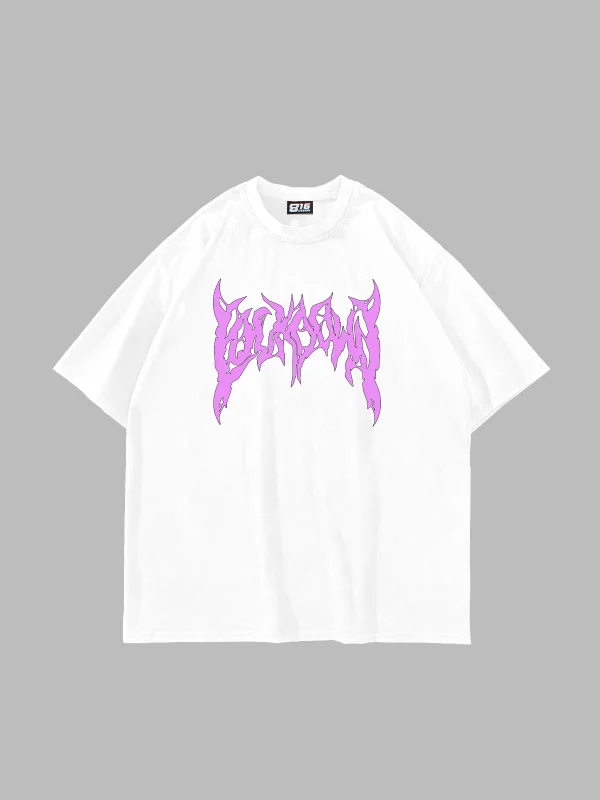 Pink Street Font Baskılı Beyaz Unisex Oversize Tshirt