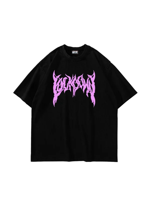 Pink Street Font Baskılı Siyah Unisex Oversize Tshirt