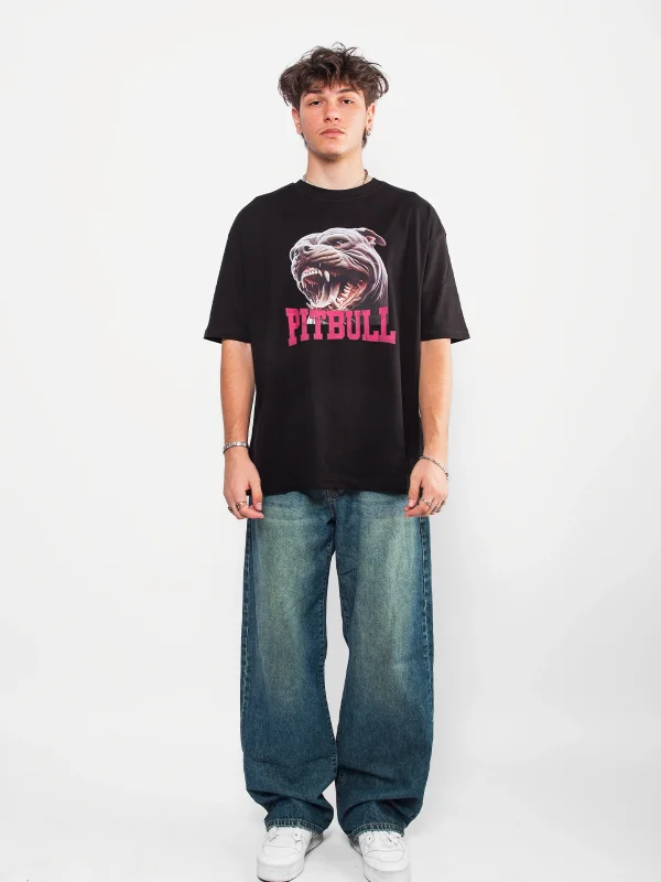 Pitbull Baskılı Oversize Unisex Siyah Tshirt