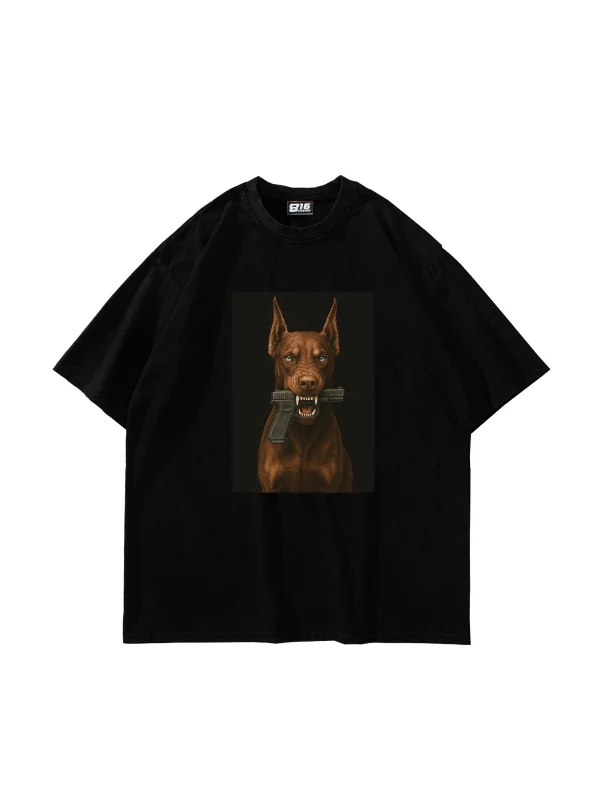 Doberman V2 Baskılı Oversize Unisex Siyah Tshirt