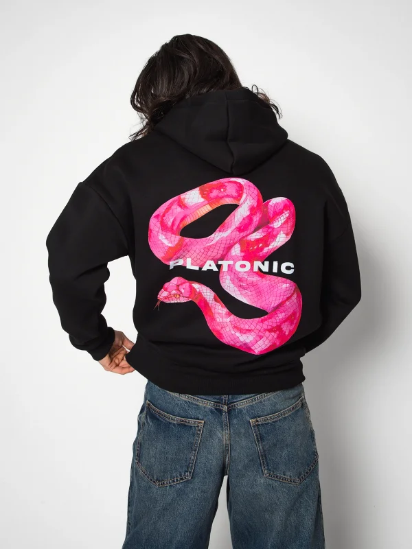 Platonic Baskılı Oversize Unisex Premium Siyah Hoodie