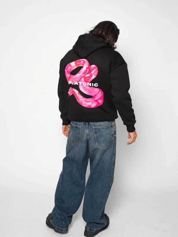 Platonic Baskılı Oversize Unisex Premium Siyah Hoodie