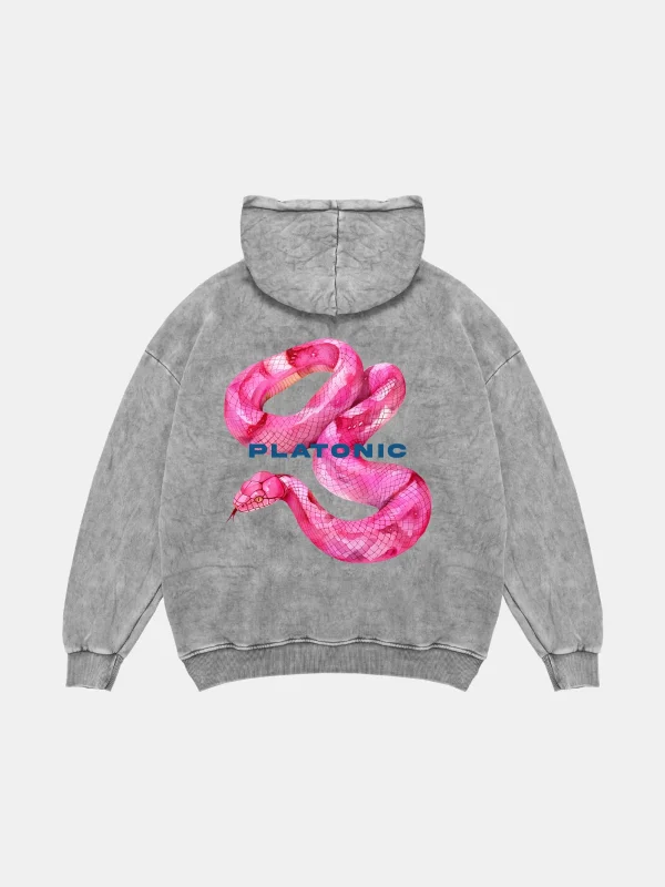 Platonic Baskılı Oversize Unisex Yıkamalı Beyaz Hoodie