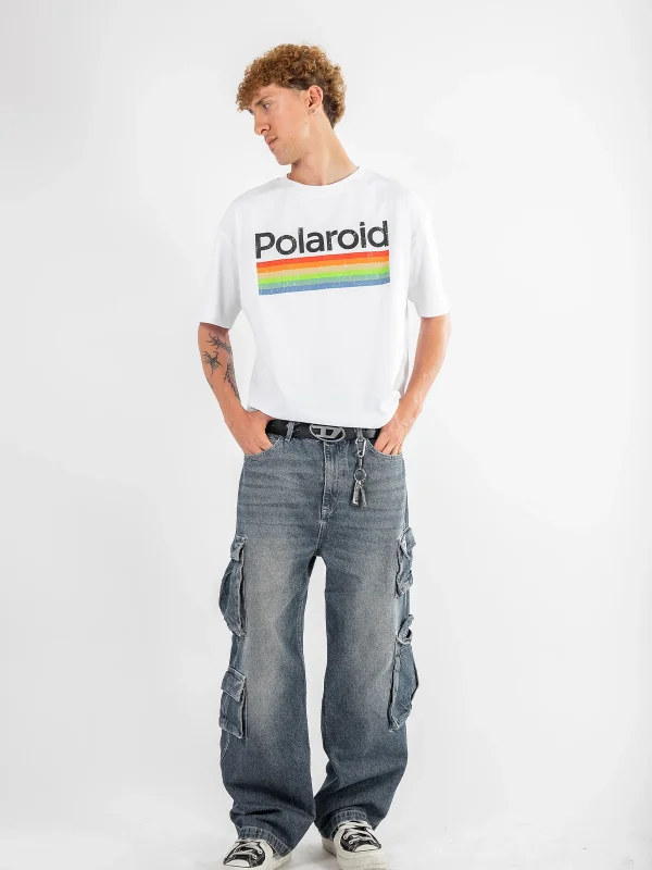 Polaroid Baskılı Oversize Unisex Beyaz Tshirt