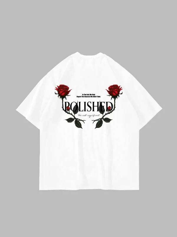 Polished Rose Baskılı Oversize Unisex Beyaz Tshirt